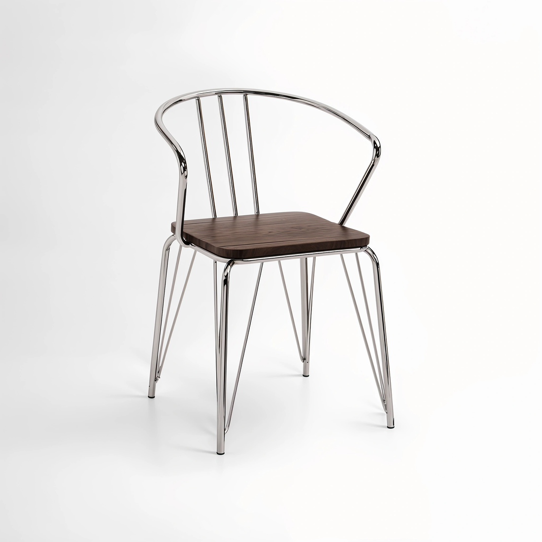 District Chrome Metal And Elm Wood Arm Chair