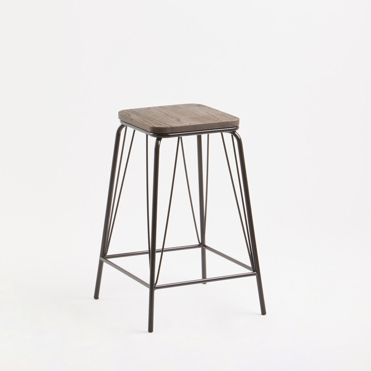 District Black Metal And Elm Wood Stool