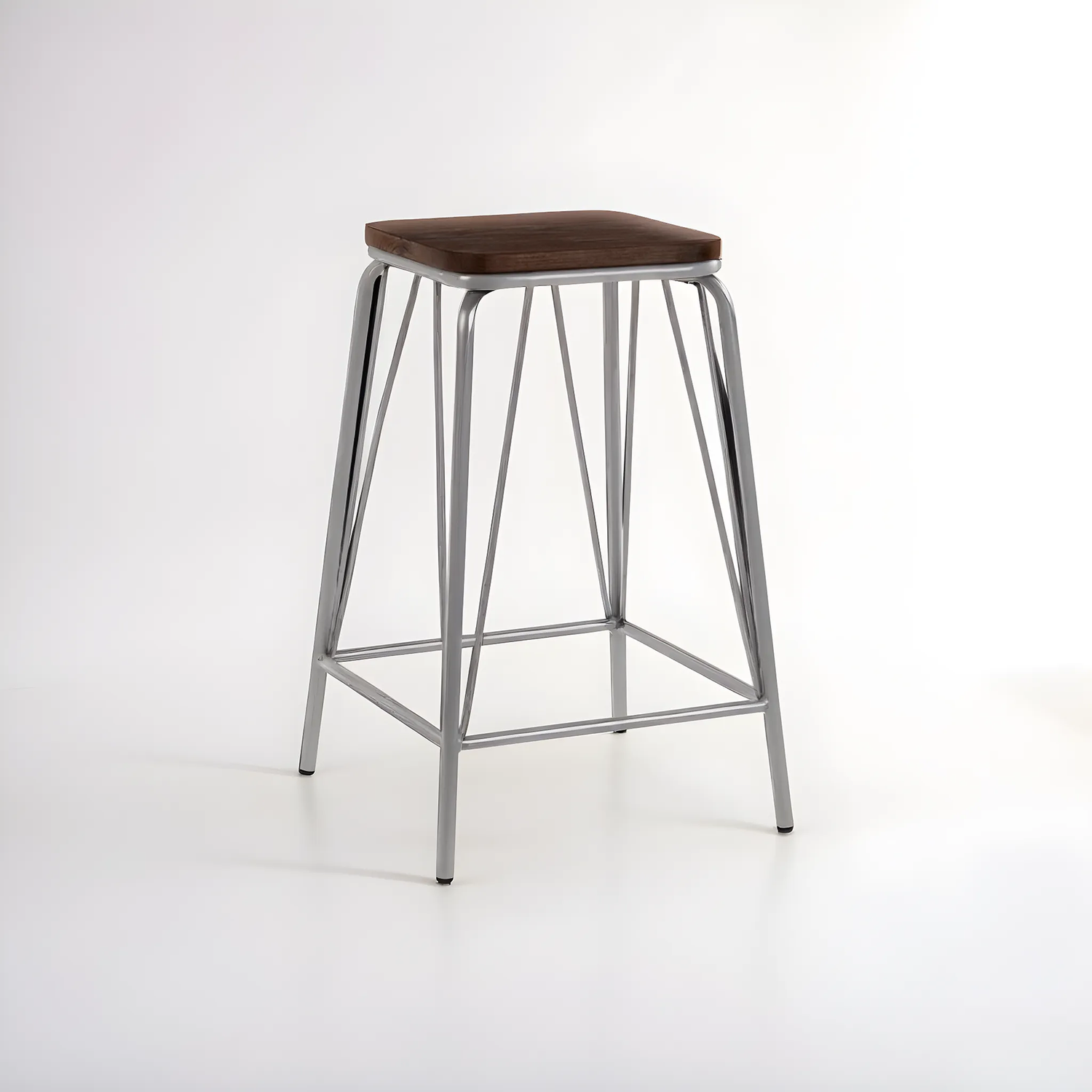 District Grey Metal And Elm Wood Stool