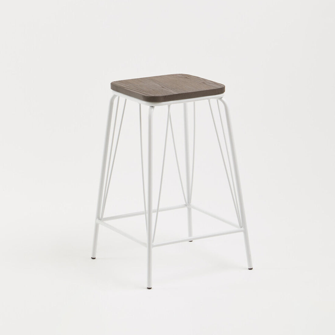 District White Metal And Elm Wood Stool