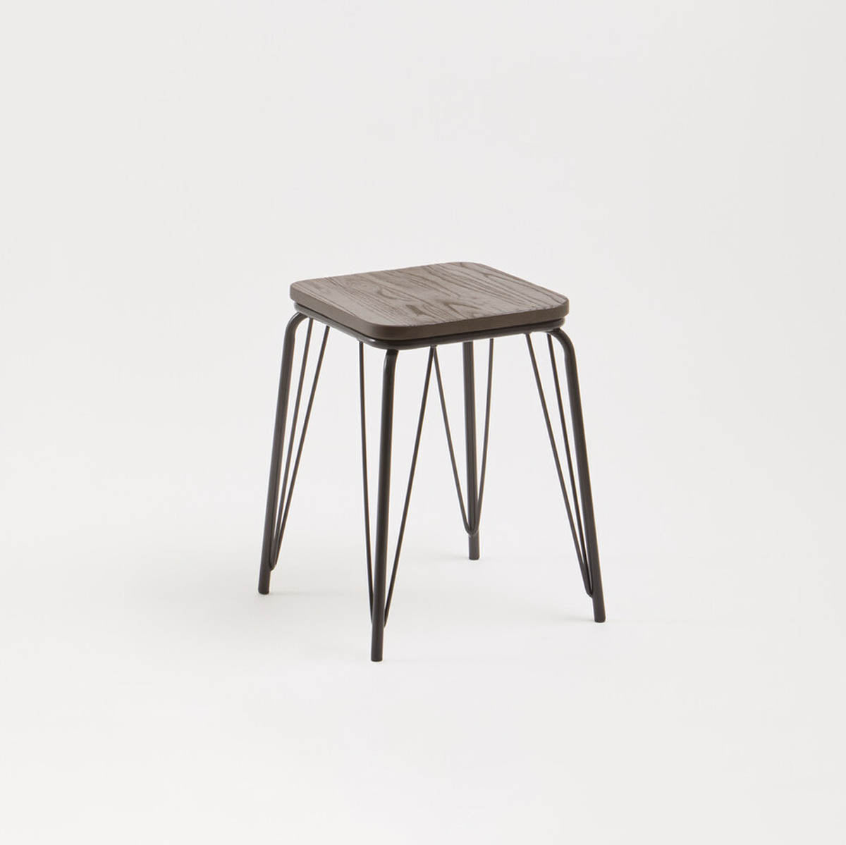 District Black Metal And Elm Small Wood Stool