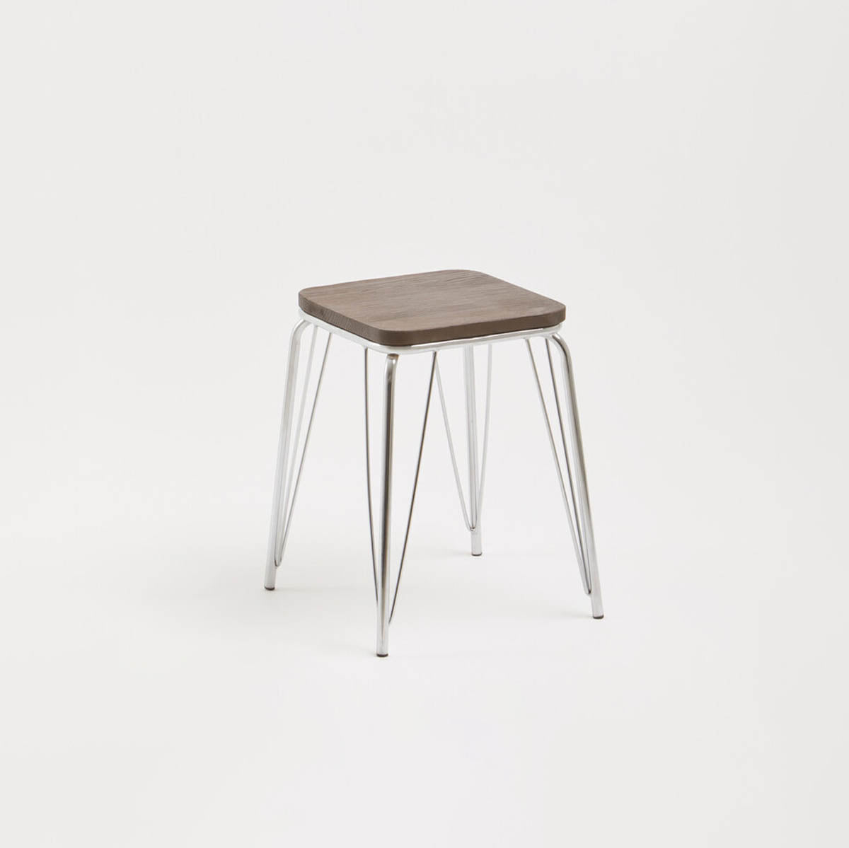 District Chrome Metal And Elm Small Wood Stool