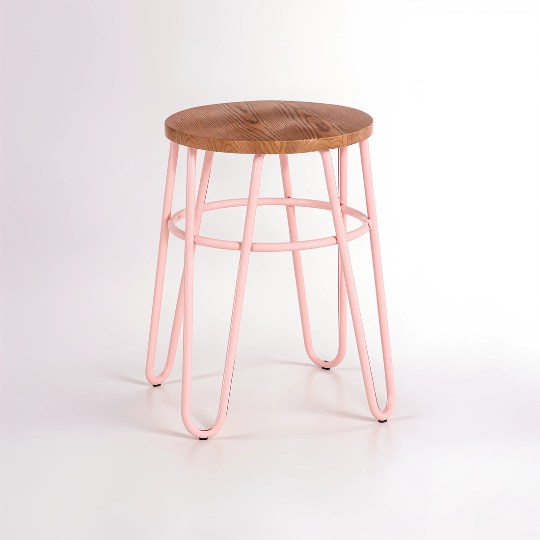 District Pink Metal And Elm Wood Hairpin Stool