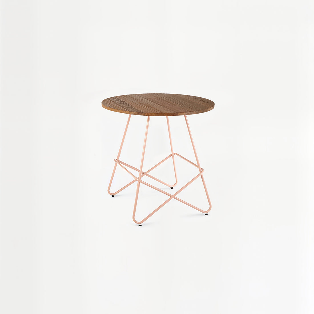 District Pink Metal And Elm Wood Round Table