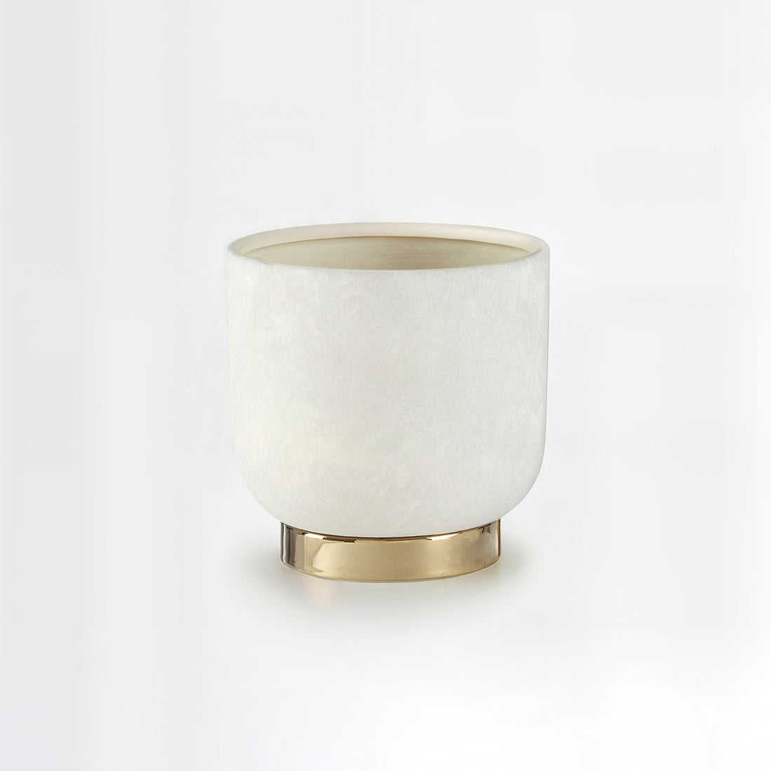 Callie White Small Planter With Gold Finish Base.