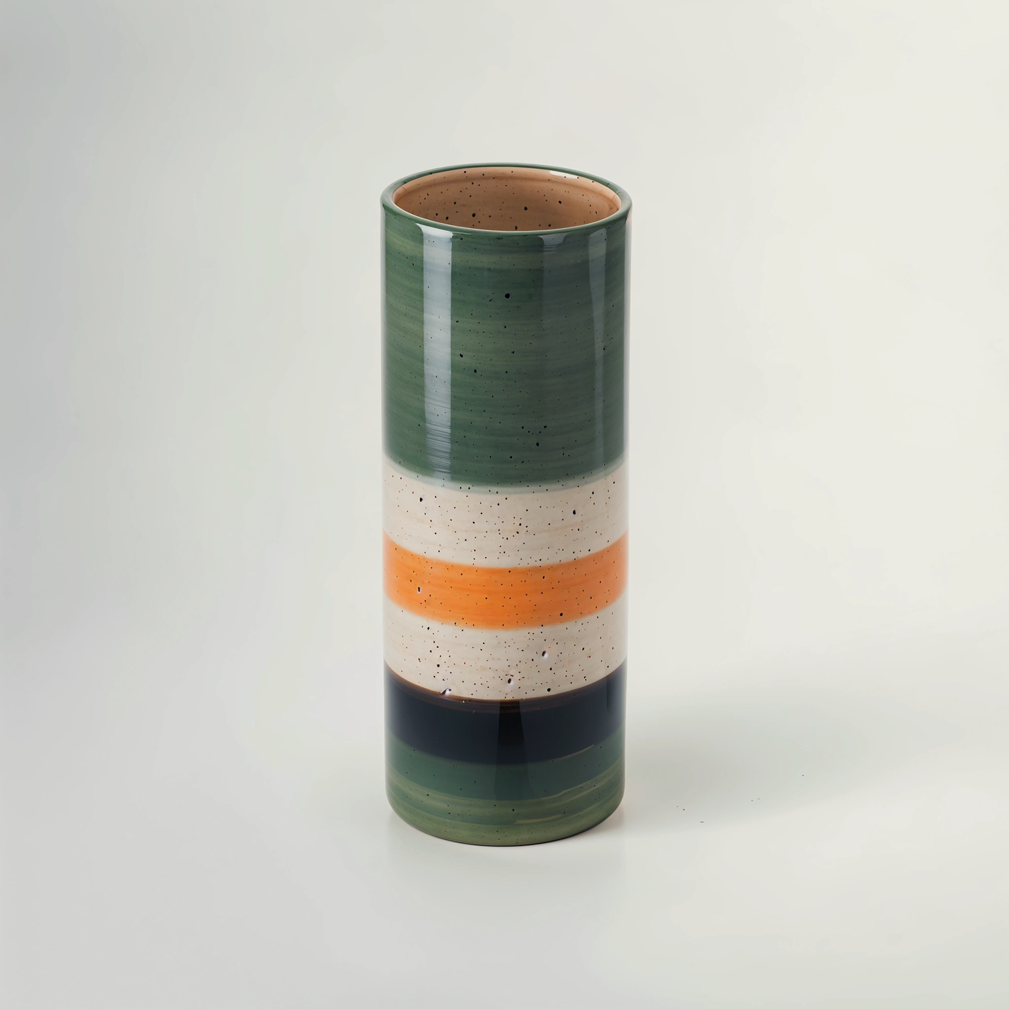 Sorrell Large Green And Orange Stripe Ceramic Vase