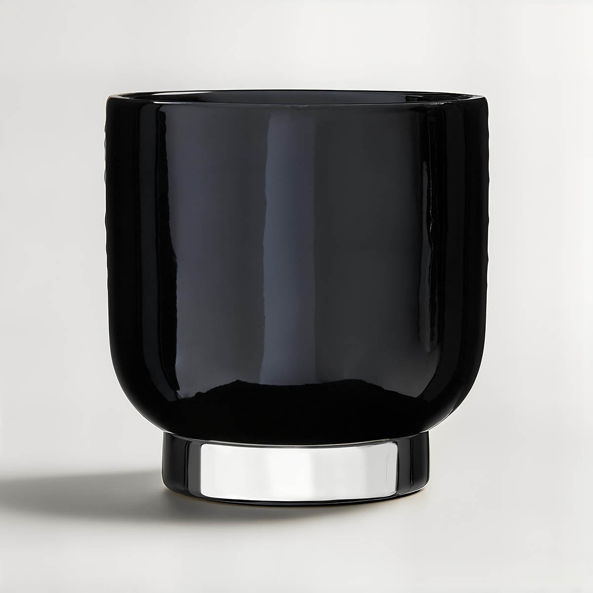 Callie Black Small Planter With Silver Finish Base.