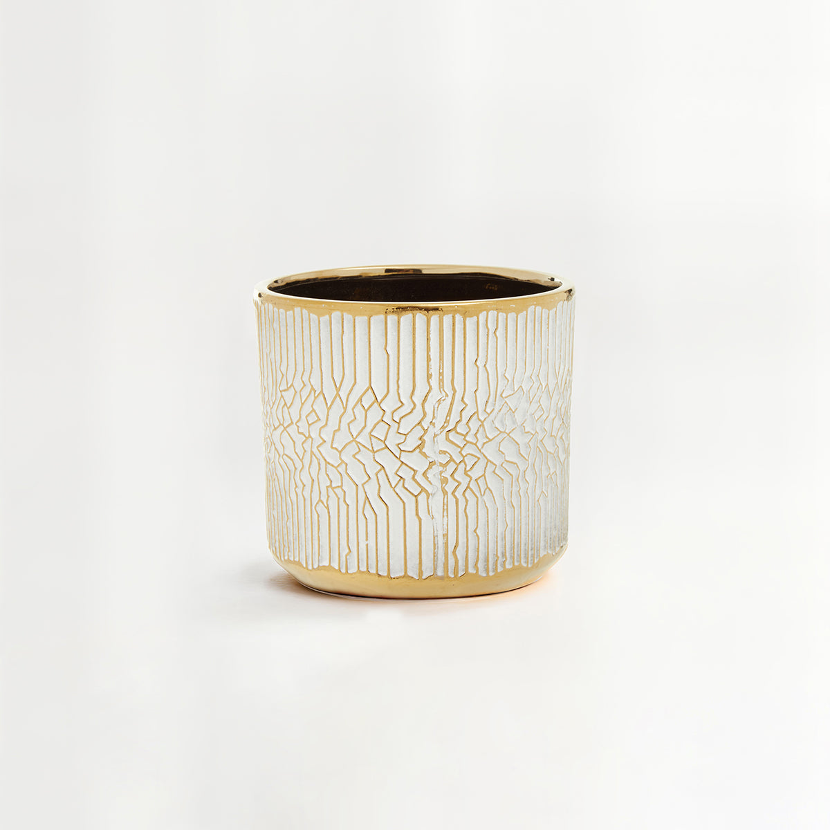 Honna Large White Gold Ceramic Planter