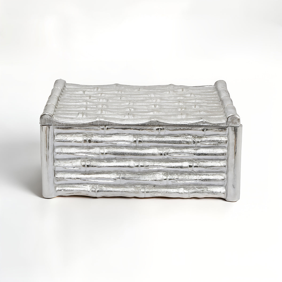 Hiba Large Silver Finish Bamboo Effect Trinket Box