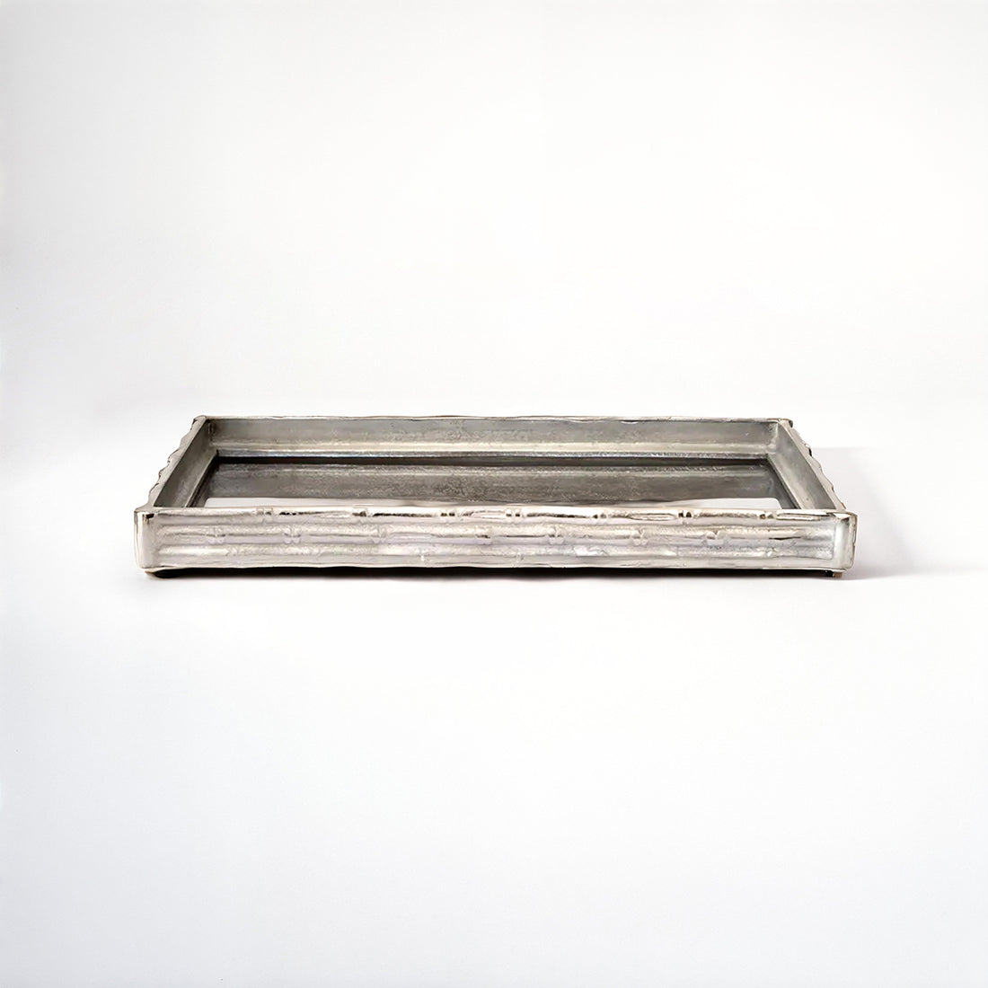 Hiba Silver Finish Bamboo Effect Mirrored Tray