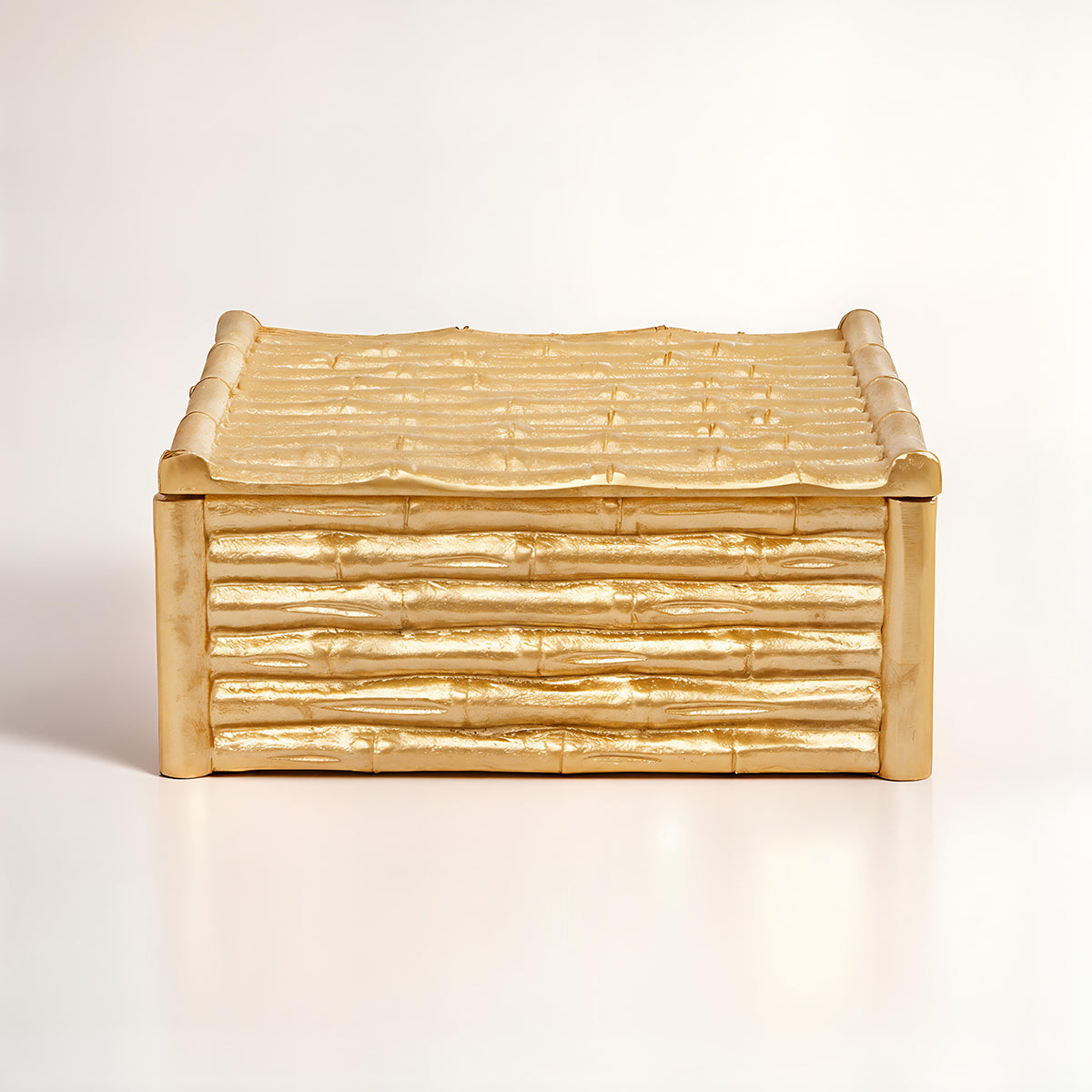 Hiba Large Gold Finish Bamboo Effect Trinket Box