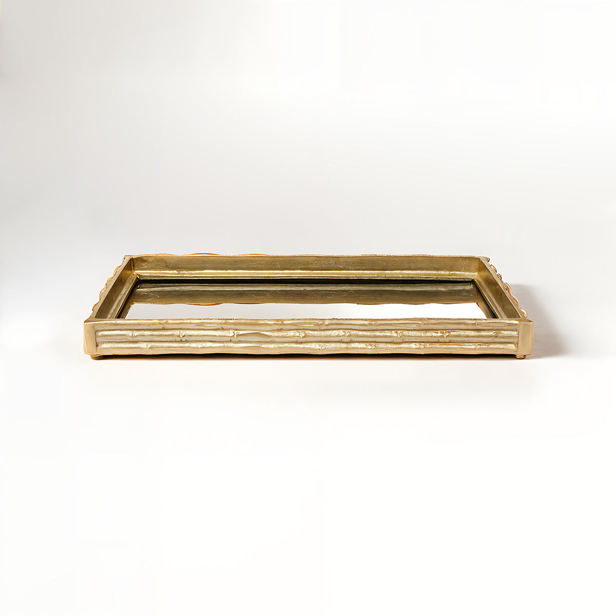 Hiba Gold Finish Bamboo Effect Mirrored Tray