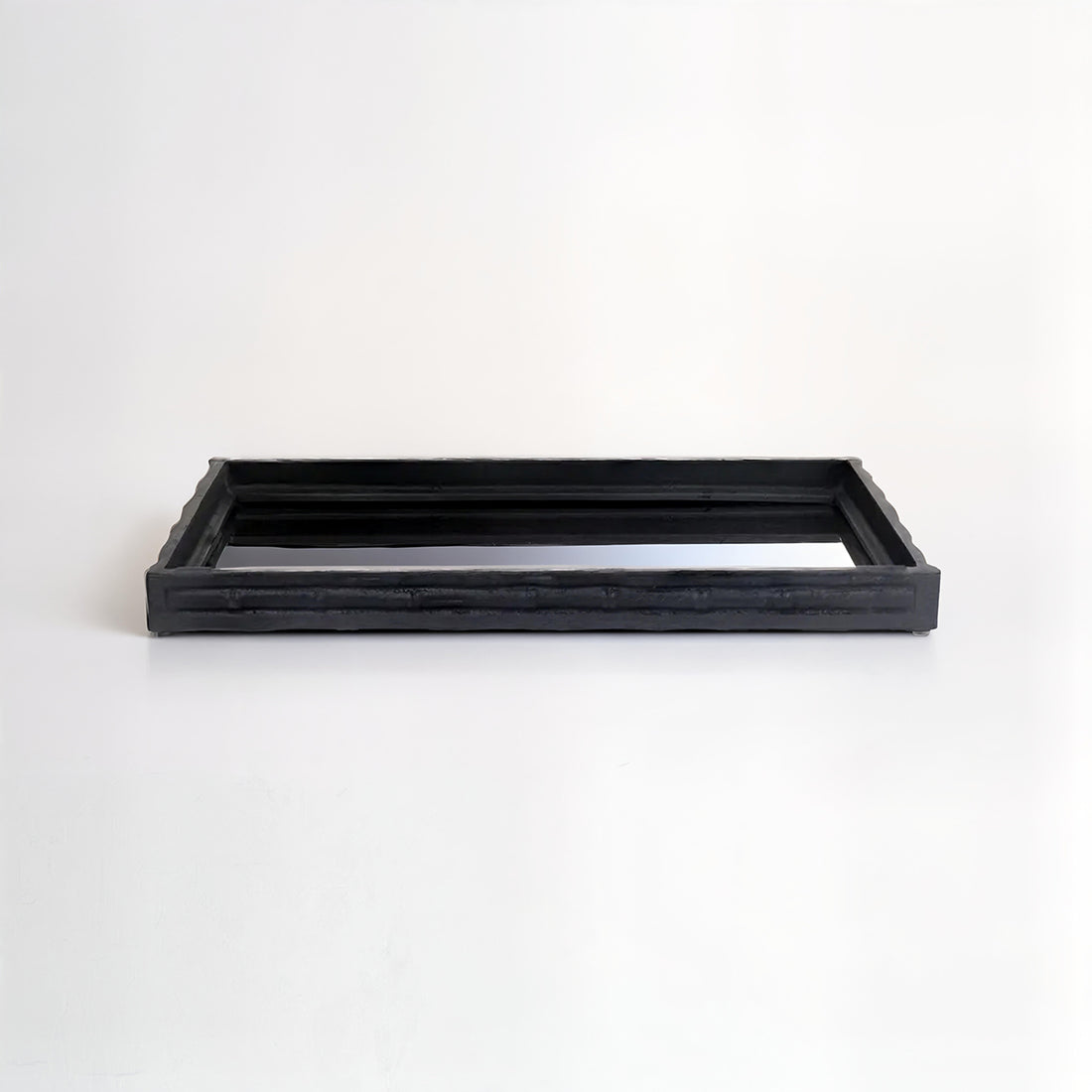 Hiba Black Finish Bamboo Effect Mirrored Tray