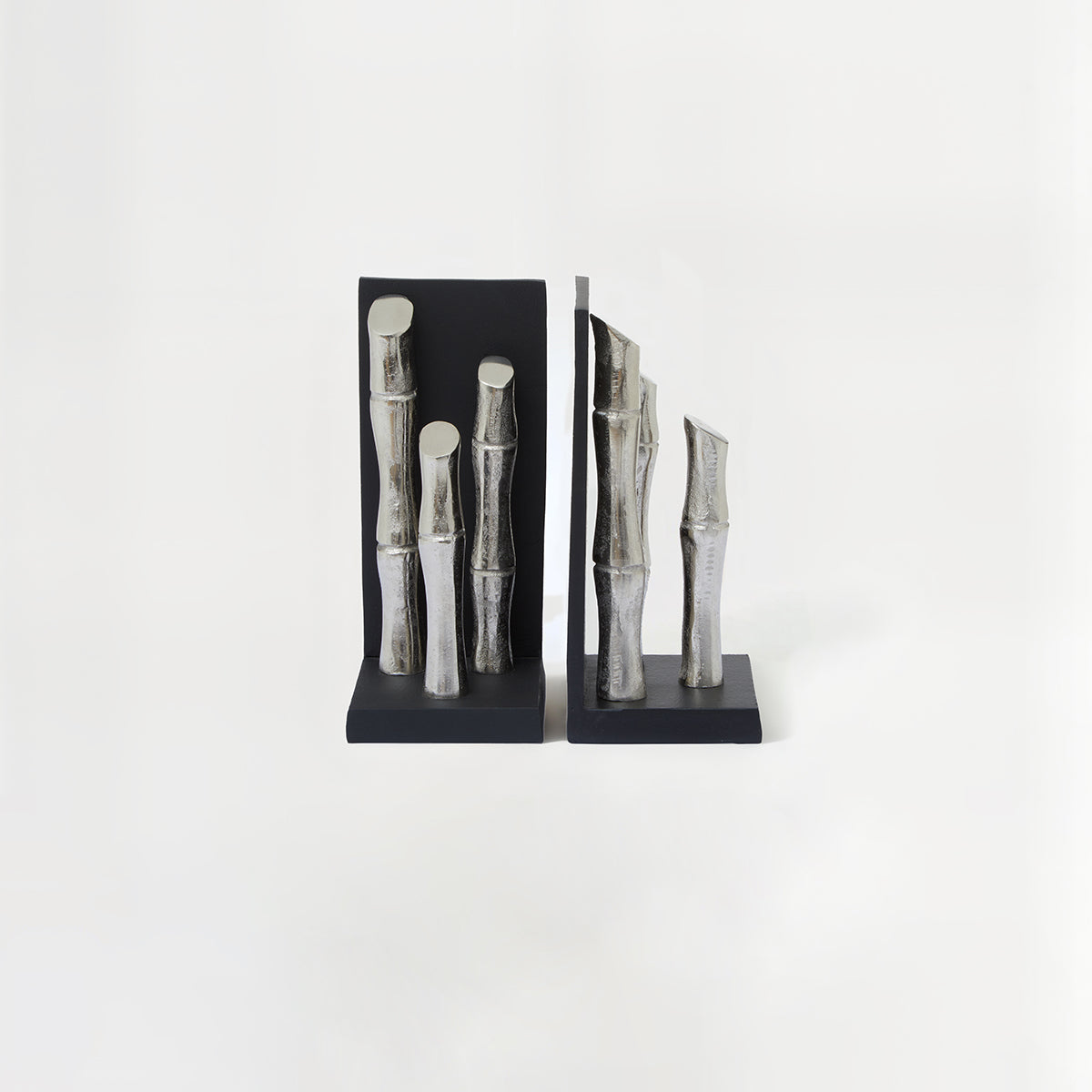 Hiba Set Of Two Silver Finish Bamboo Effect Bookends