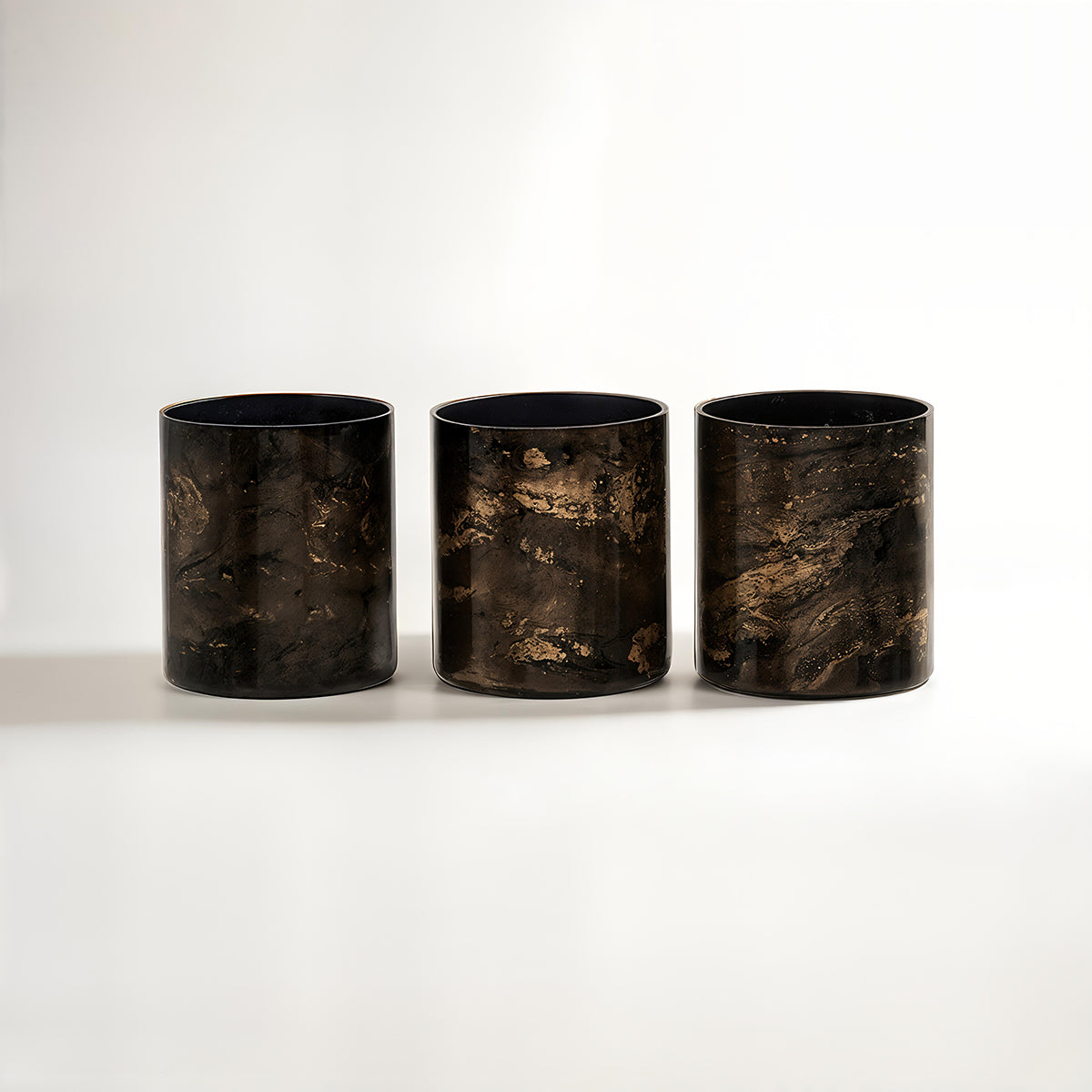 Gaia Set Of 3 Black And Gold Tealight Holders