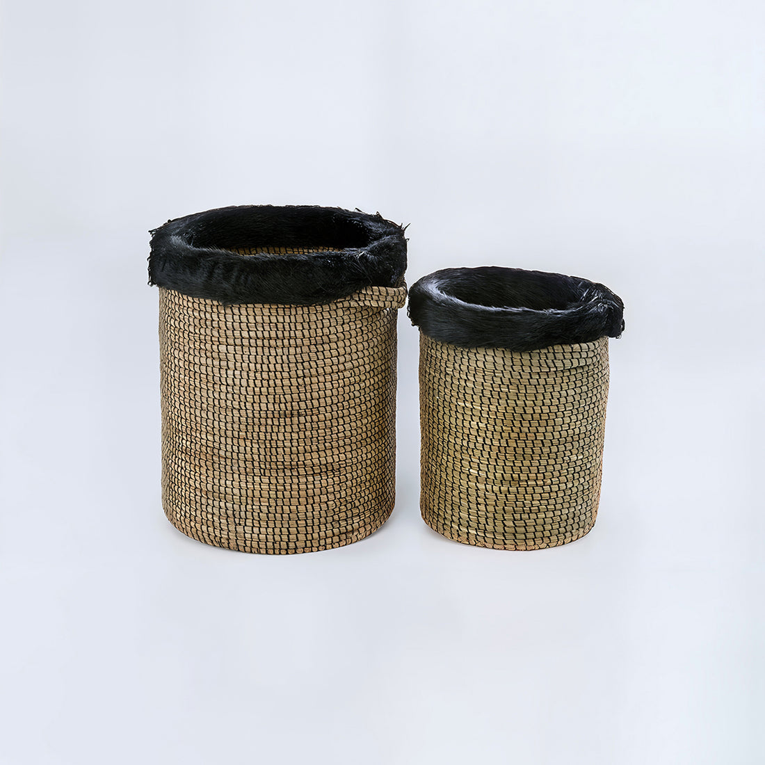 Bora Set of 2 Seagrass Baskets with Faux Fur Trim