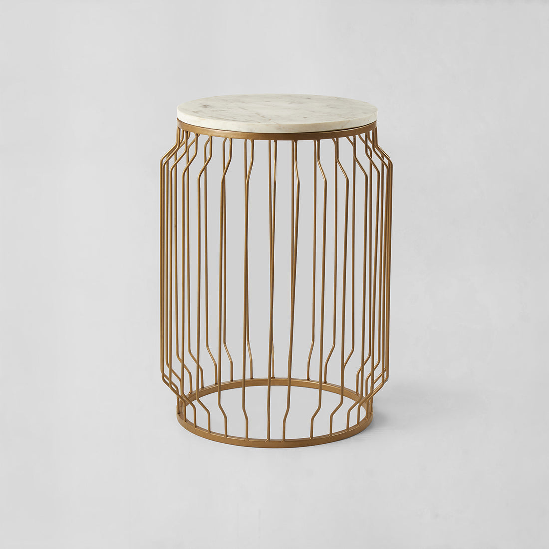 Shalimar Marble Top Round Side Table With Wireframe Base