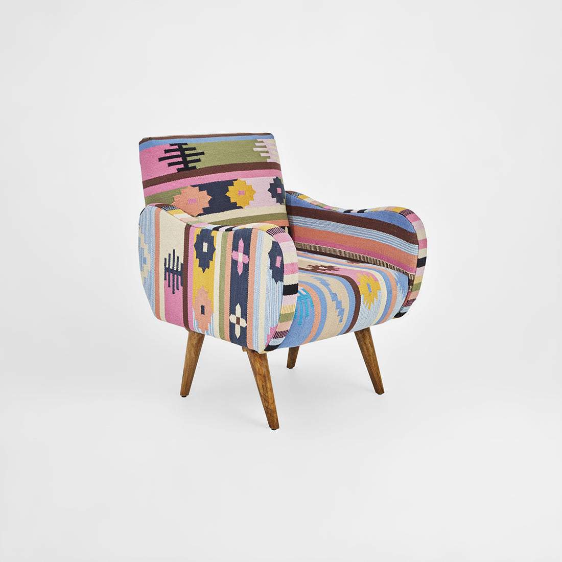 Cefena Multi Coloured Fabric Chair With Mango Wood Legs