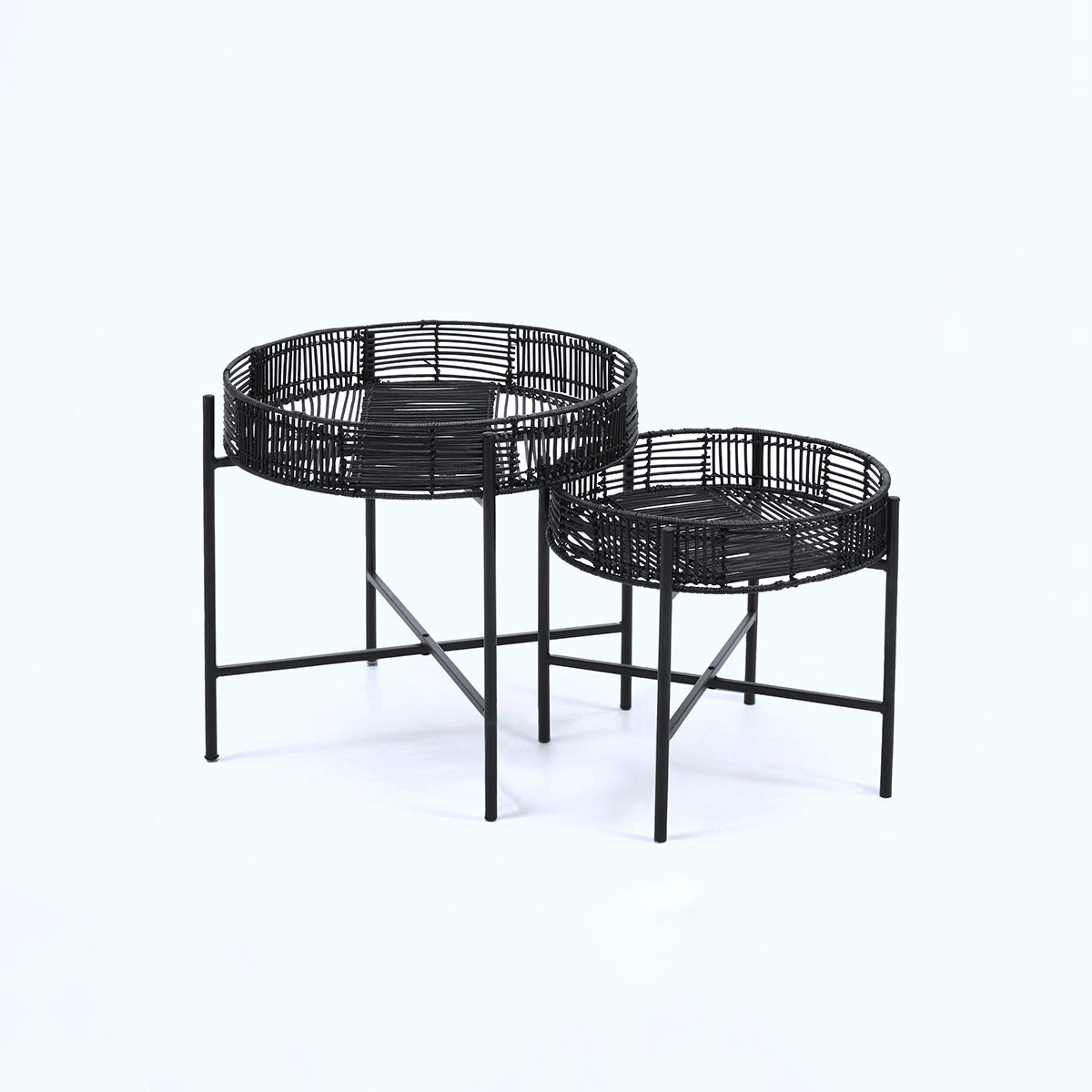 Batu Set Of 2 Black Rattan Side Tables