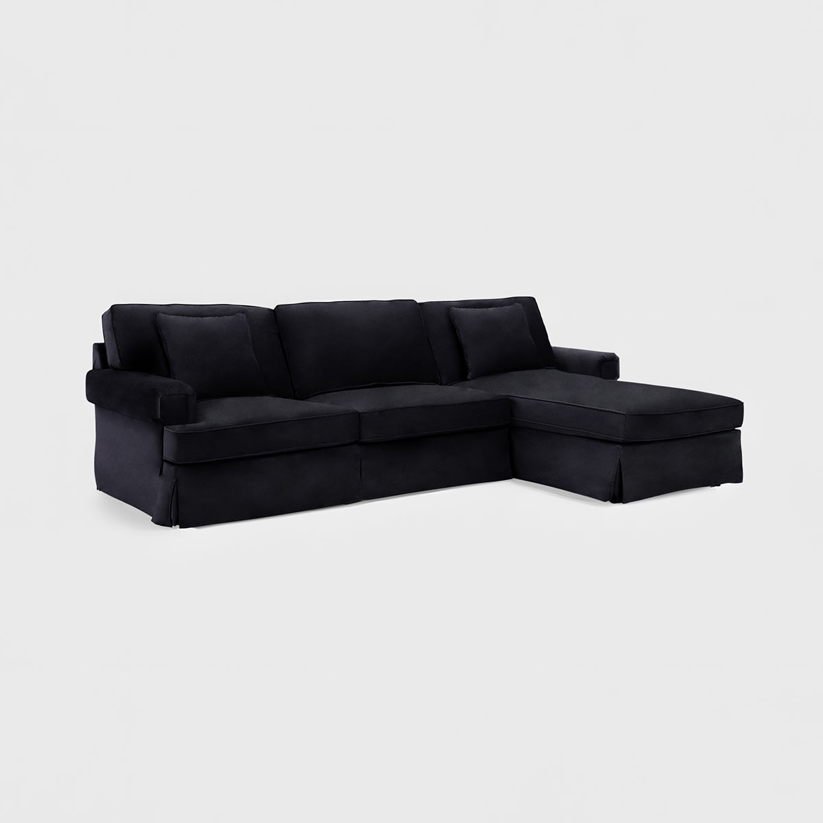 Ralph Three Seat Black Velvet Chaise Sofa