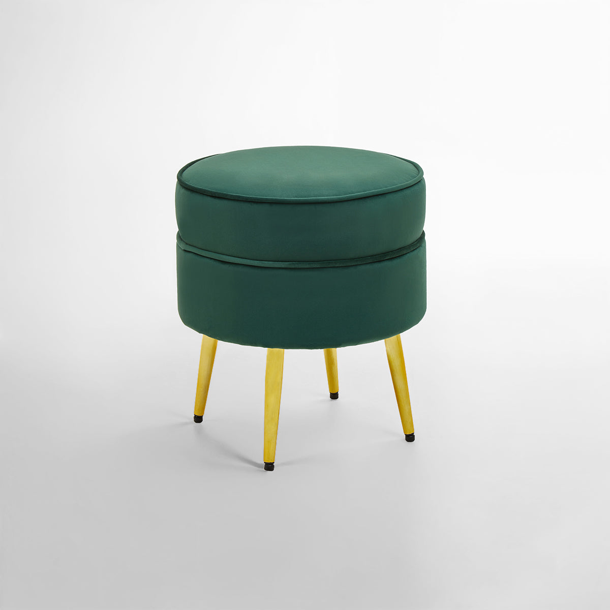 Tamra Round Emerald Green Velvet Gold Leg Footstool