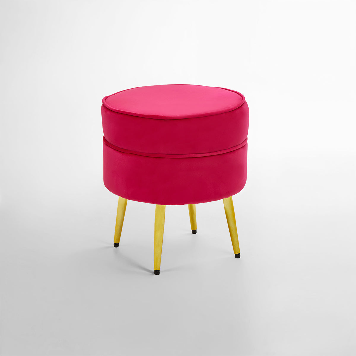 Tamra Round Bright Pink Velvet Gold Leg Footstool