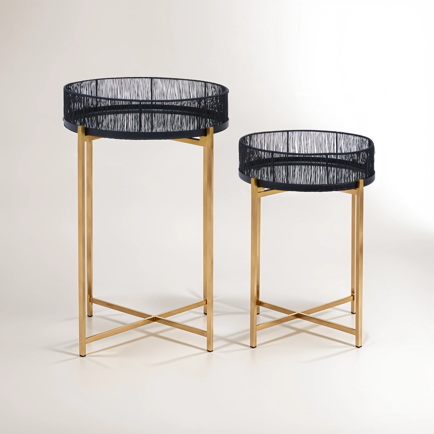 Enzo Set Of Two Black Wire And Gold Frame Tables