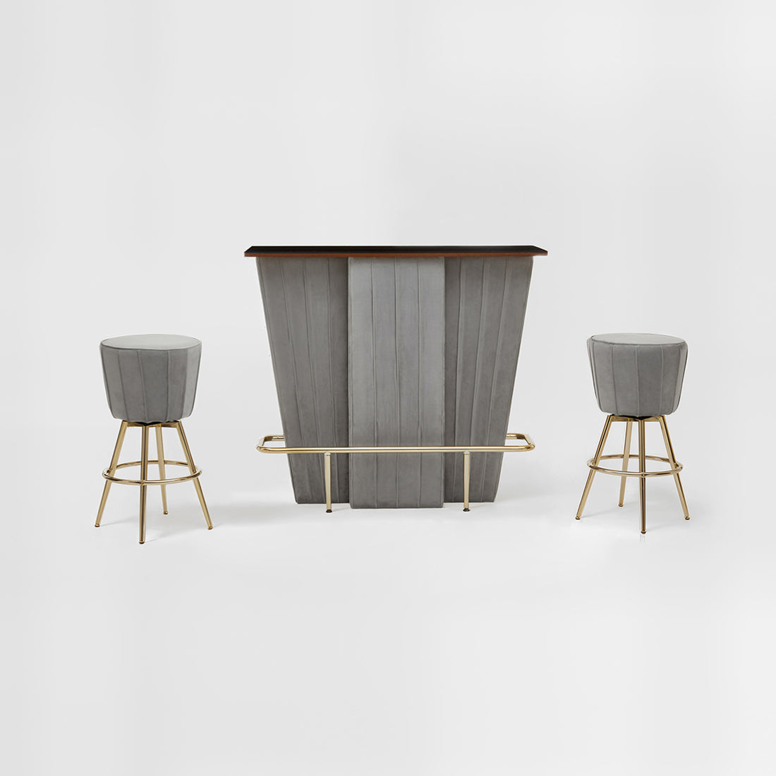 Sinatra Bar And Grey Velvet Stools Set