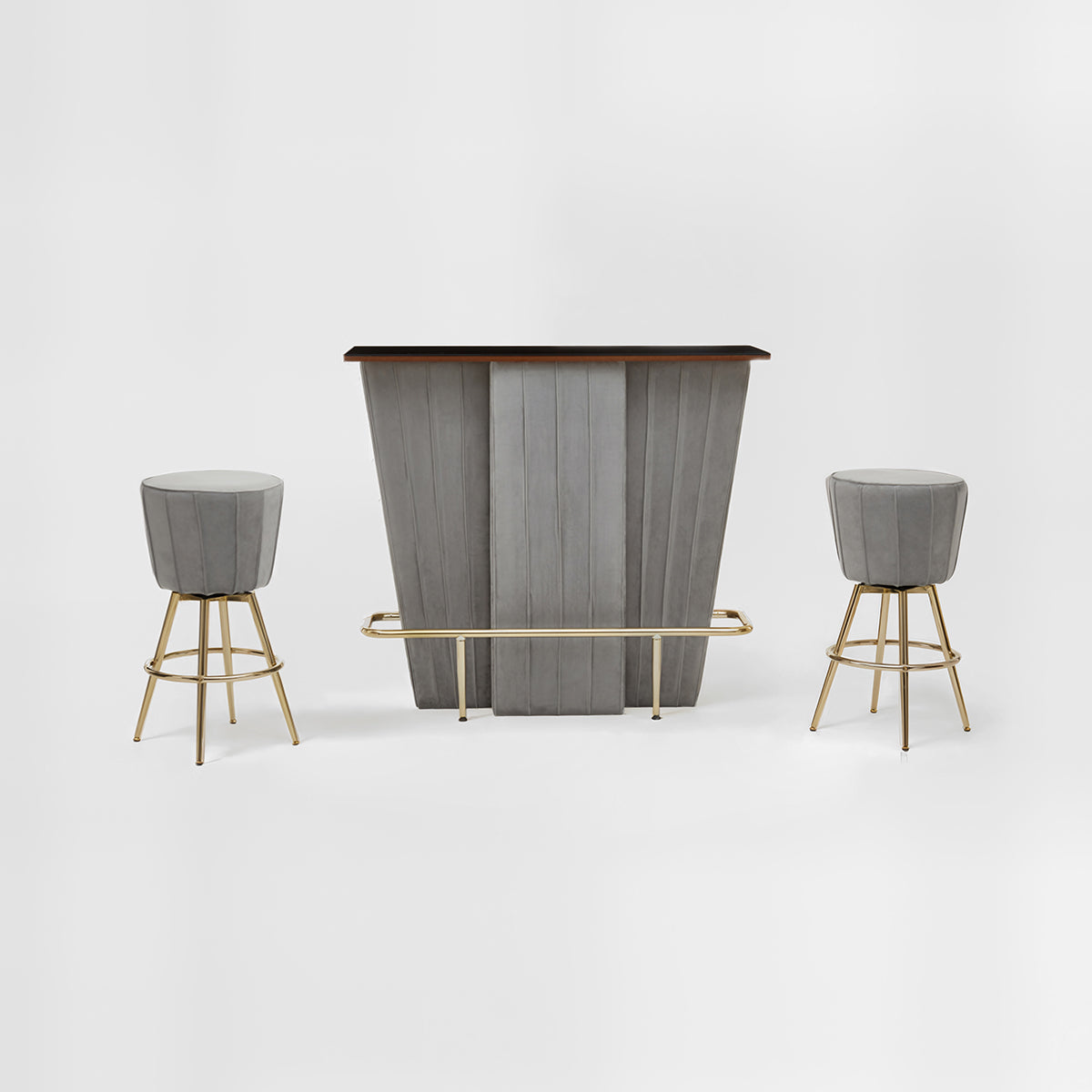 Sinatra Bar And Grey Velvet Stools Set