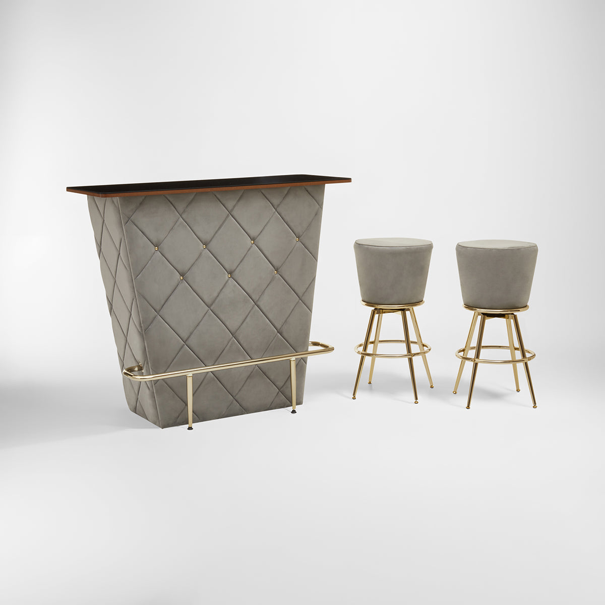 Presley Bar And Grey Velvet Stools Set