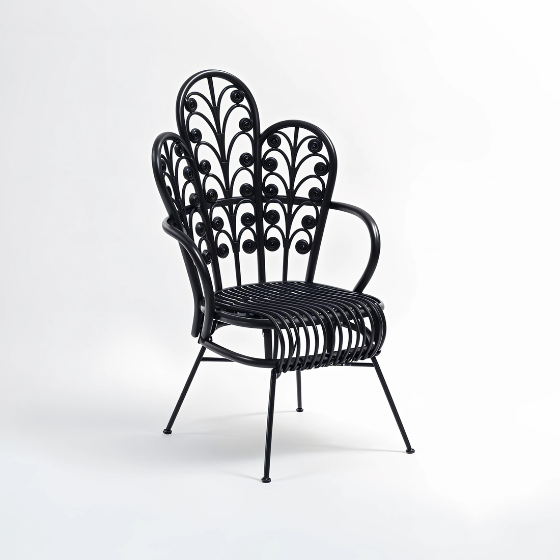 Java Black Natural Rattan Scalloped Back Chair