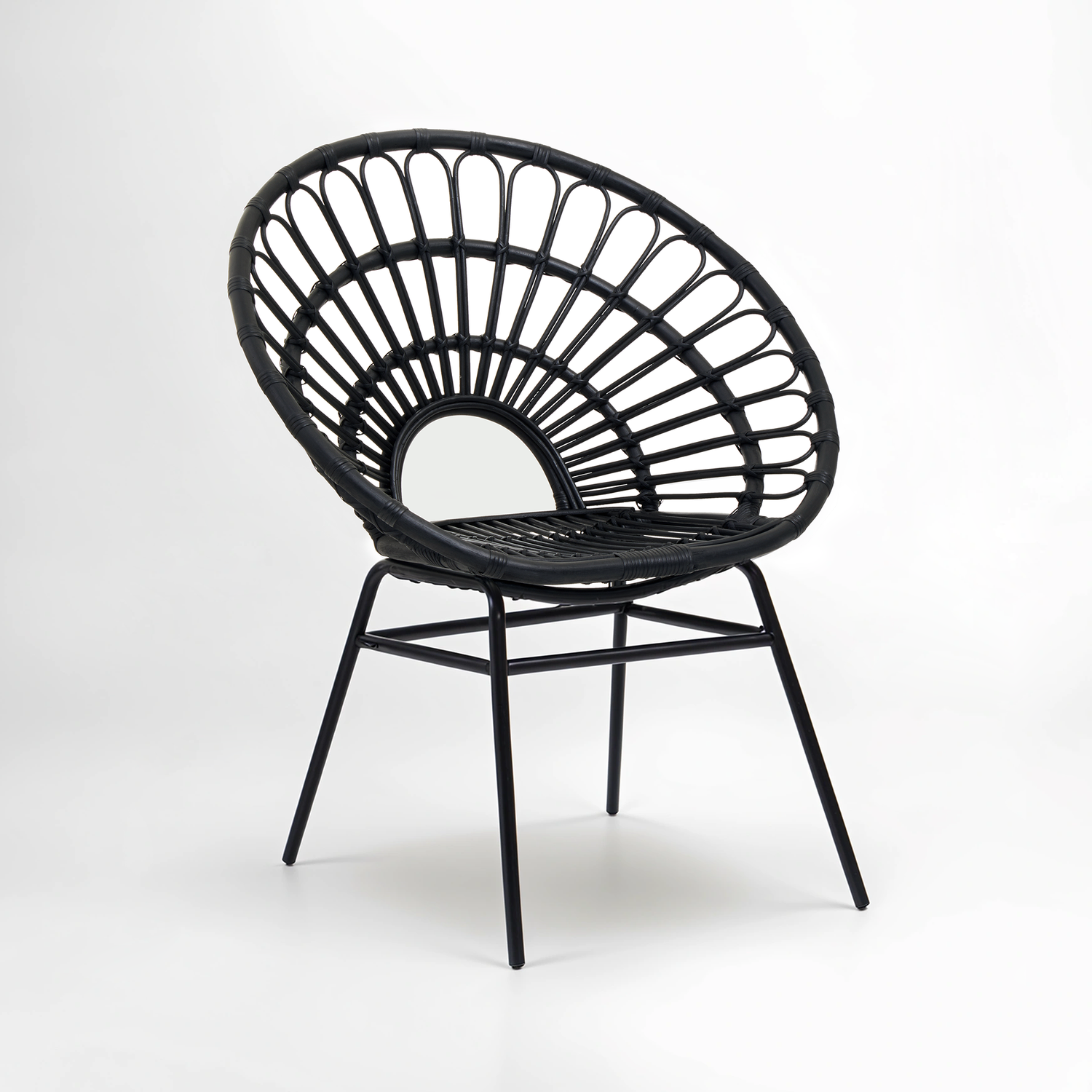 Java Black Natural Rattan Flared Back Chair