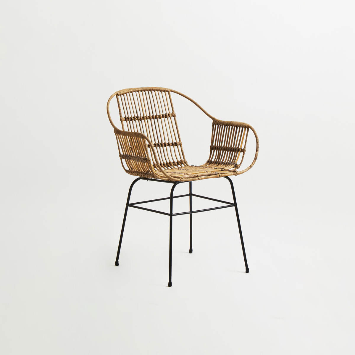 Java Natural Rattan With Black Metal Arm Chair