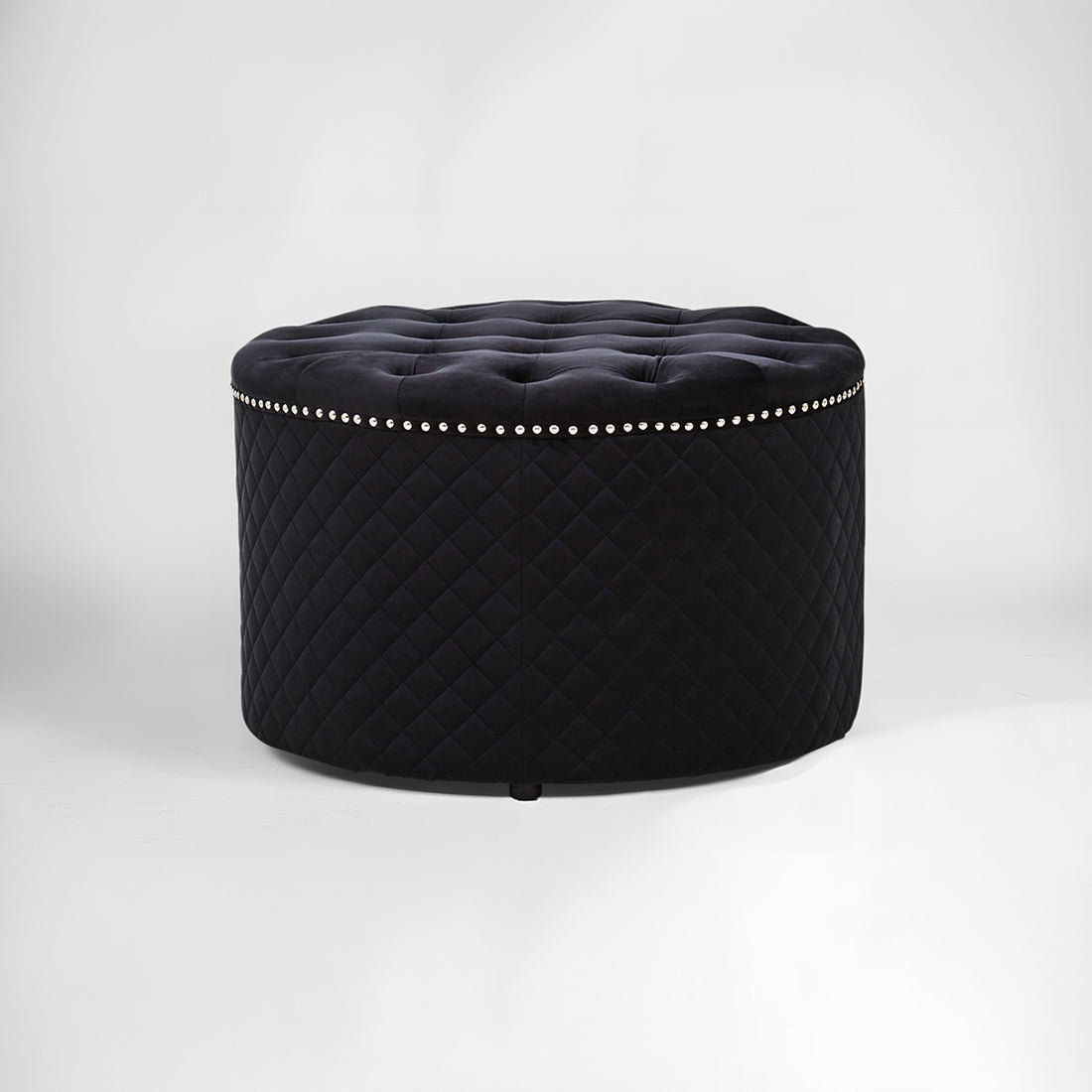 Zamora Round Black Velvet Ottoman