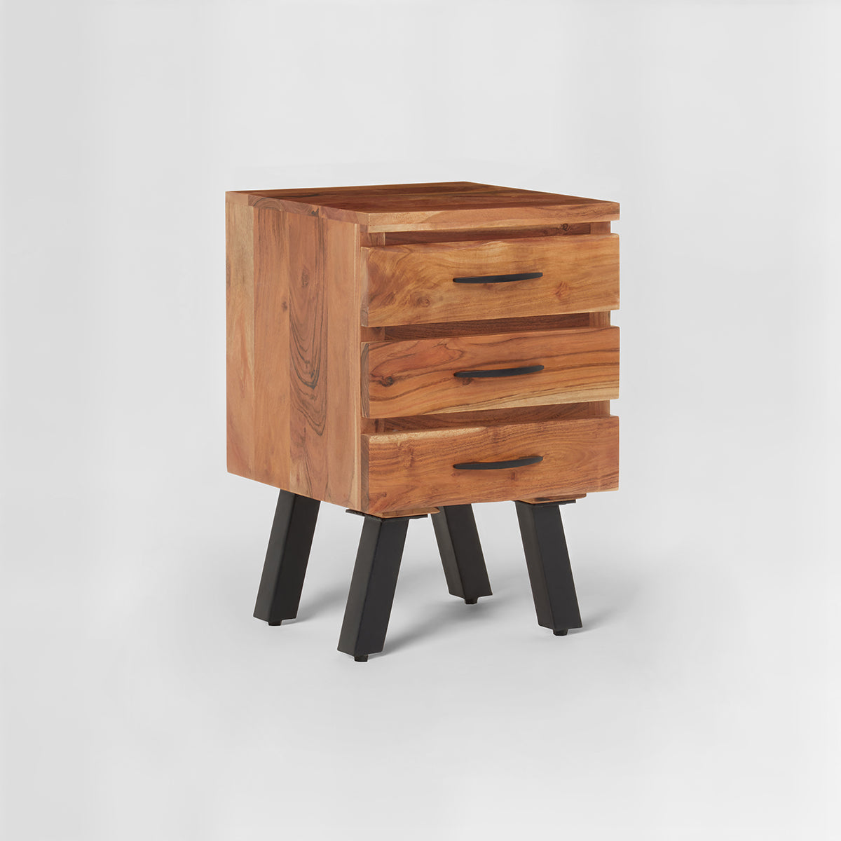 Nashik Three Drawer Acacia Wood Side Table